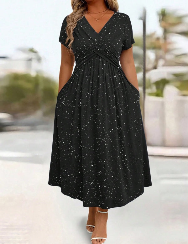 Women's V-Neck Floral Print Dress with Twist Waist
