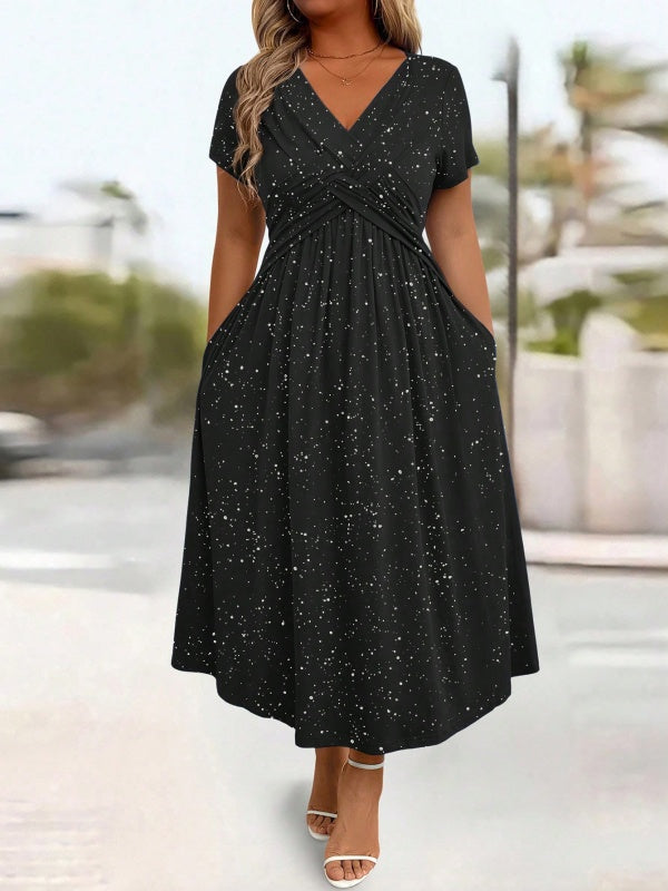 Women's V-Neck Floral Print Dress with Twist Waist