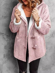 Women's Hooded Suede Coat with Plush Lining