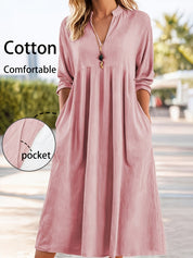 Retro Three-Quarter Sleeve V-Neck Pocket Dress