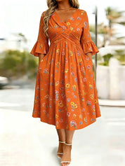 Wrap-Front Tie-Waist Midi Dress With Pockets