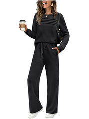 Crew Neck Drawstring Two-Piece Lounge Set