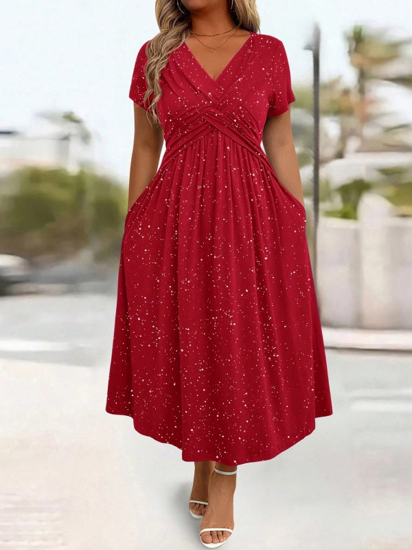 Women's V-Neck Floral Print Dress with Twist Waist