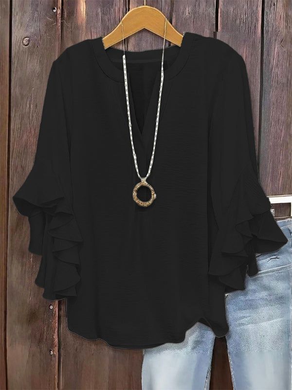 Plus Size Ruffle Sleeve V-Neck Top