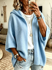 Women's 3/4 Sleeve Hooded Knit Cardigan