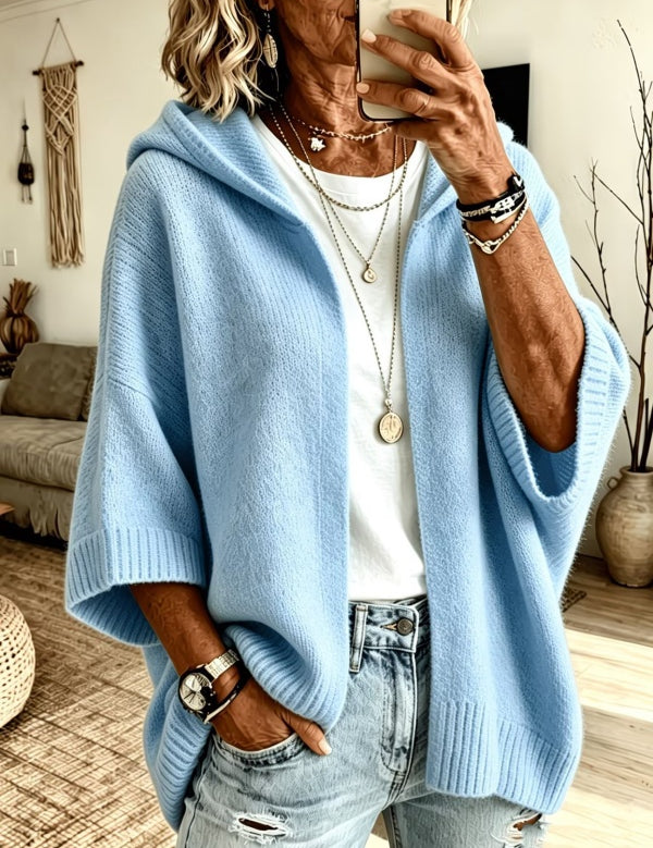 4 Sleeve Hooded Knit Cardigan