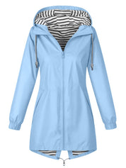 Solid Color Drawstring Zip Up Hooded Coat