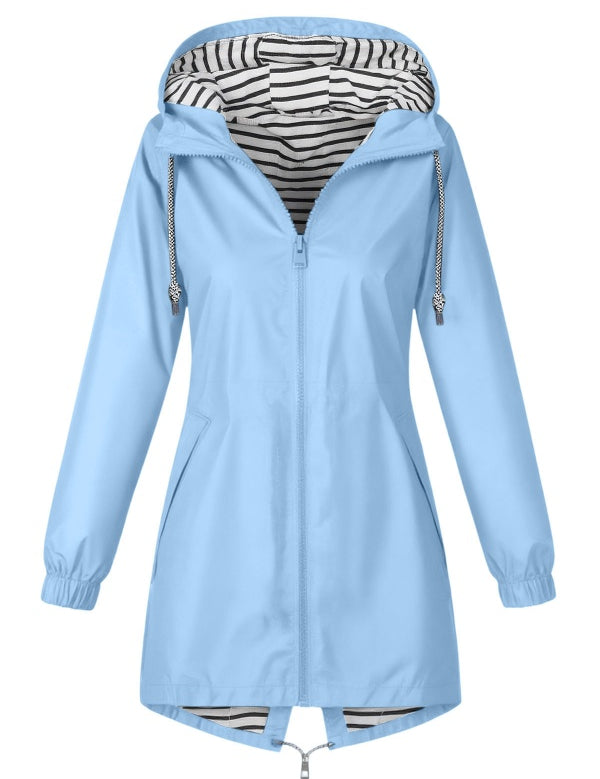 Solid Color Drawstring Zip Up Hooded Coat