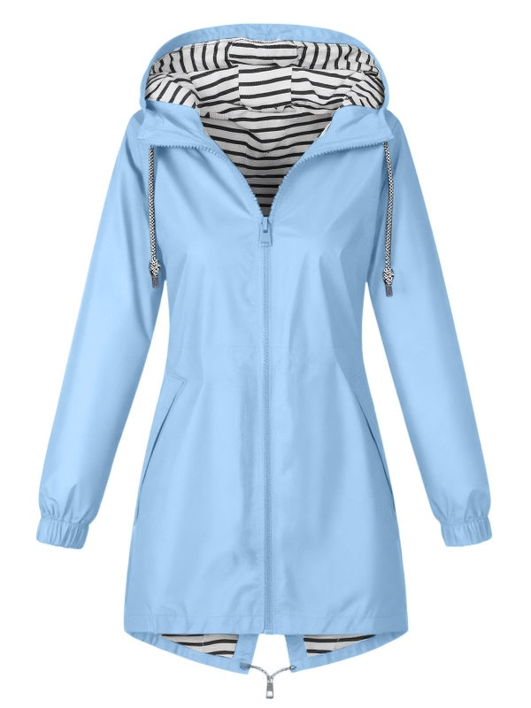 Solid Color Drawstring Zip Up Hooded Coat