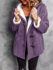 Women's Hooded Suede Coat with Plush Lining