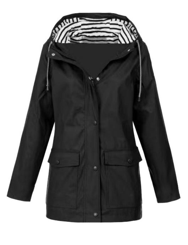Solid Color Drawstring Zip Up Hooded Coat