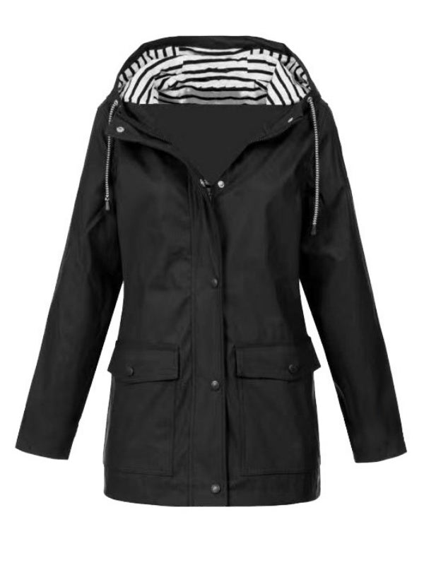 Solid Color Drawstring Zip Up Hooded Coat
