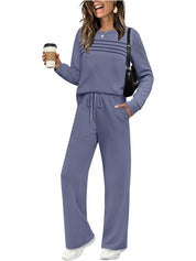 Crew Neck Drawstring Two-Piece Lounge Set