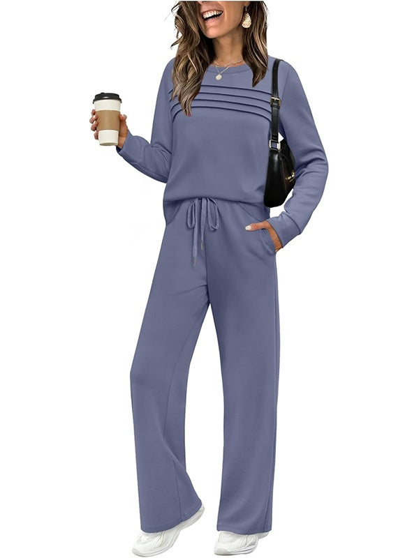 Crew Neck Drawstring Two-Piece Lounge Set