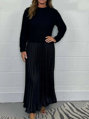 Sweater-Spliced Pleated Maxi Dress
