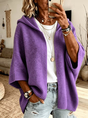 Women's 3/4 Sleeve Hooded Knit Cardigan
