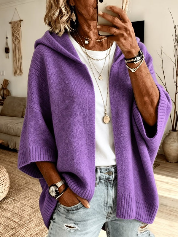 Women's 3/4 Sleeve Hooded Knit Cardigan