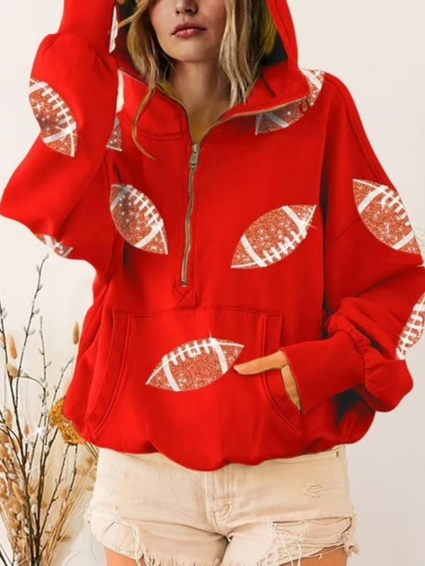 Women's Rugby Graphic Print Half Zip Hoodie