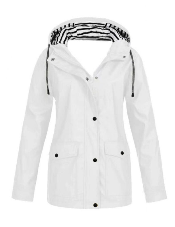 Solid Color Drawstring Zip Up Hooded Coat