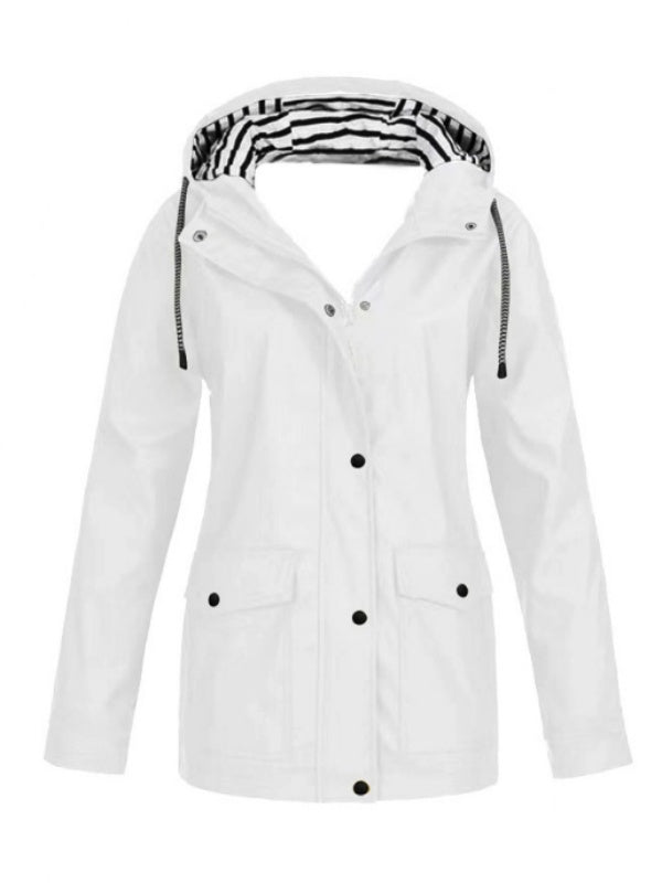 Solid Color Drawstring Zip Up Hooded Coat