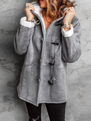 Women's Hooded Suede Coat with Plush Lining