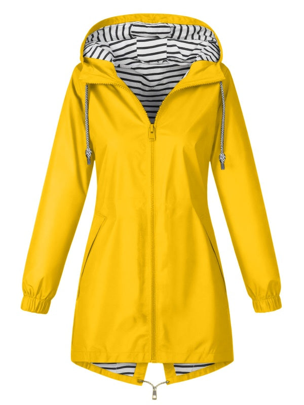 Solid Color Drawstring Zip Up Hooded Coat