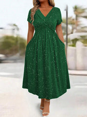 Women's V-Neck Floral Print Dress with Twist Waist