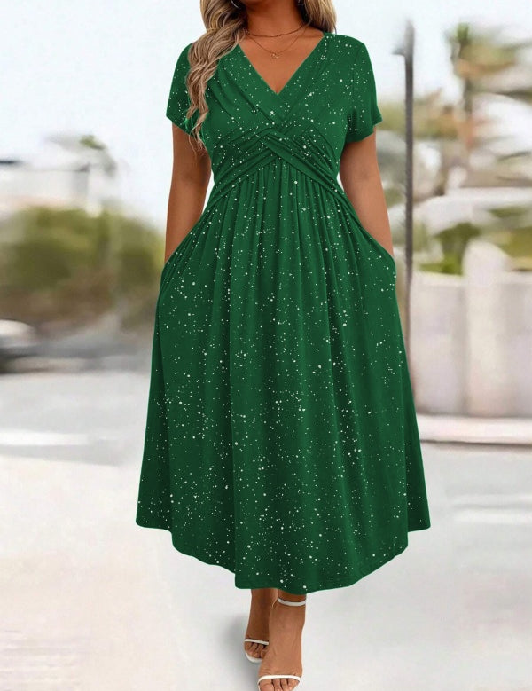 Women's V-Neck Floral Print Dress with Twist Waist