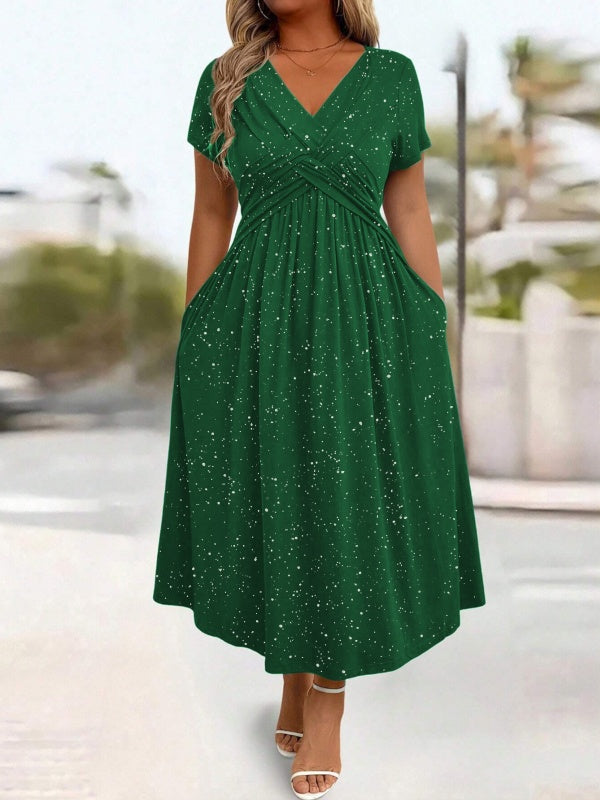 Women's V-Neck Floral Print Dress with Twist Waist