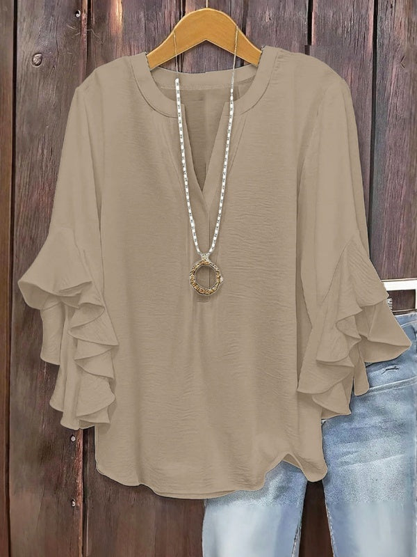 Plus Size Ruffle Sleeve V-Neck Top