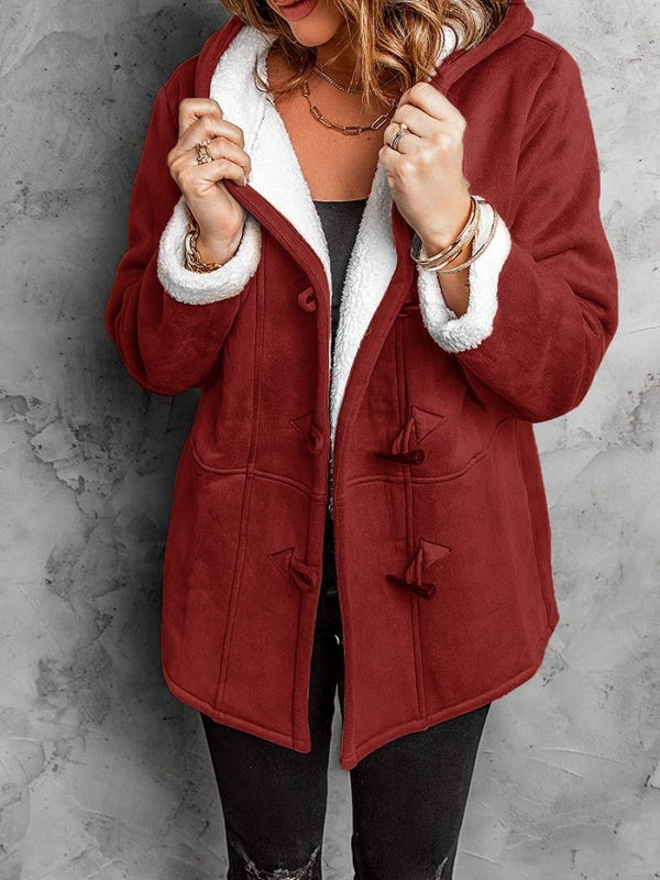 Women's Hooded Suede Coat with Plush Lining