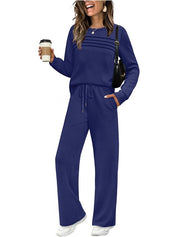 Crew Neck Drawstring Two-Piece Lounge Set