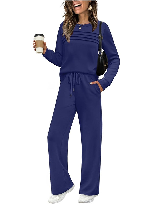 Crew Neck Drawstring Two-Piece Lounge Set