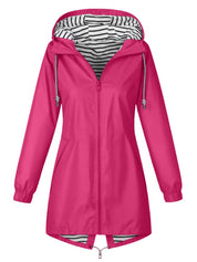 Solid Color Drawstring Zip Up Hooded Coat