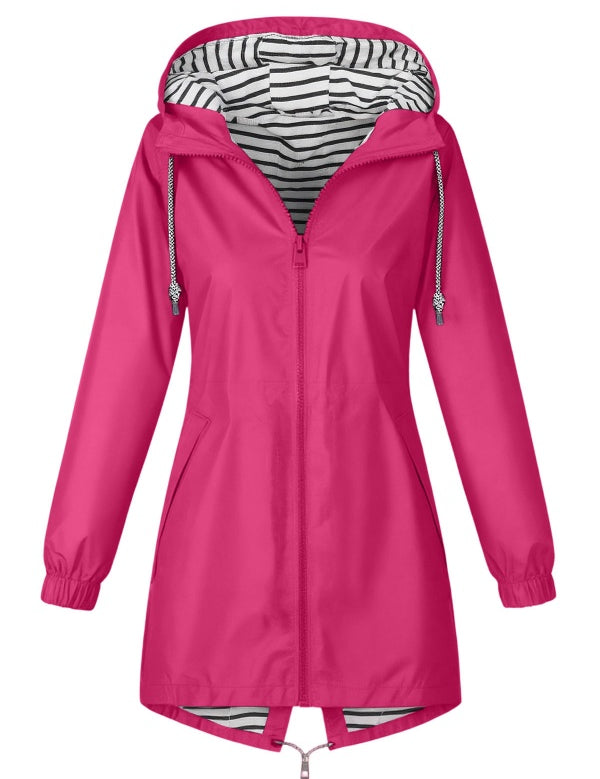 Solid Color Drawstring Zip Up Hooded Coat