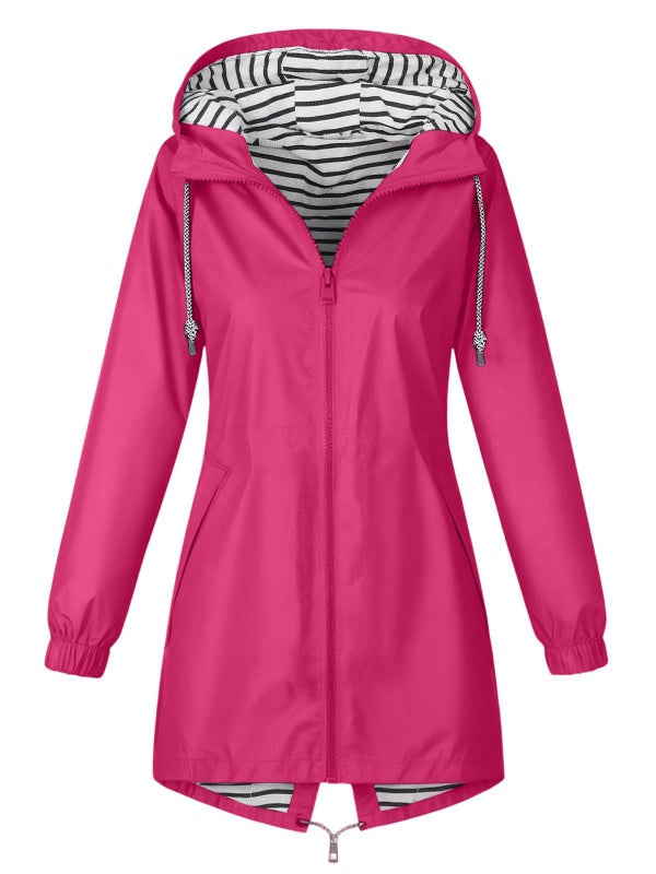 Solid Color Drawstring Zip Up Hooded Coat
