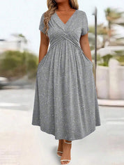 Women's V-Neck Floral Print Dress with Twist Waist