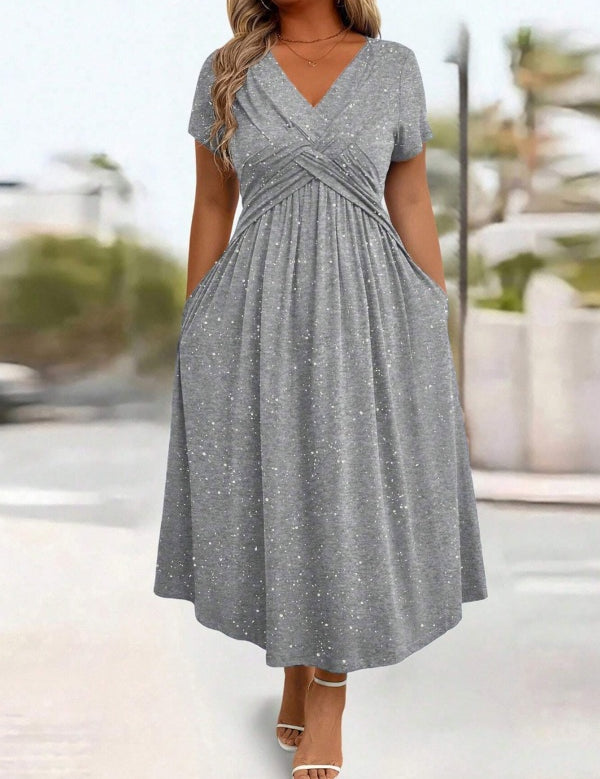 Women's V-Neck Floral Print Dress with Twist Waist
