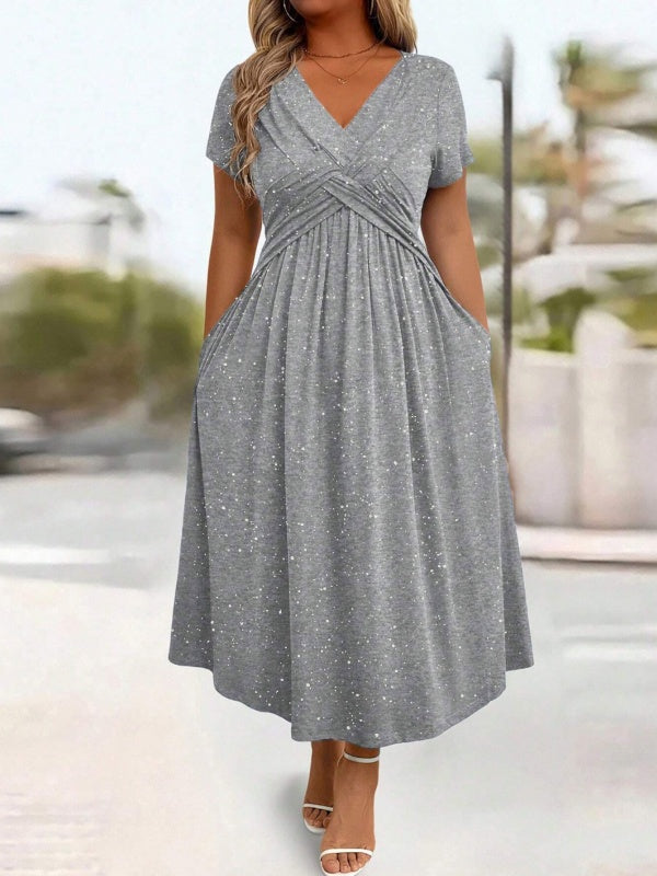 Women's V-Neck Floral Print Dress with Twist Waist