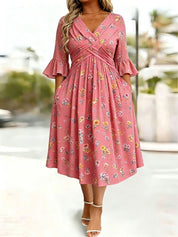 Wrap-Front Tie-Waist Midi Dress With Pockets