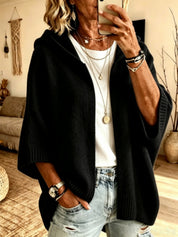 Women's 3/4 Sleeve Hooded Knit Cardigan