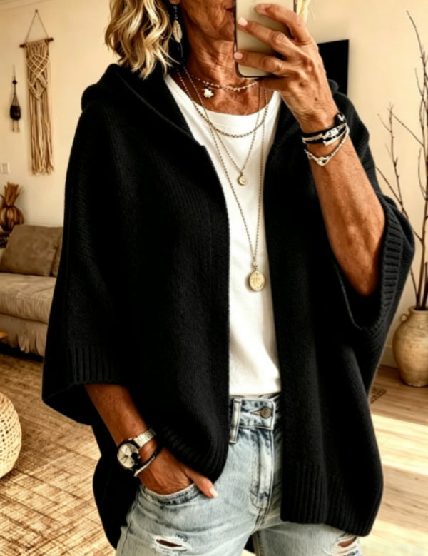 4 Sleeve Hooded Knit Cardigan