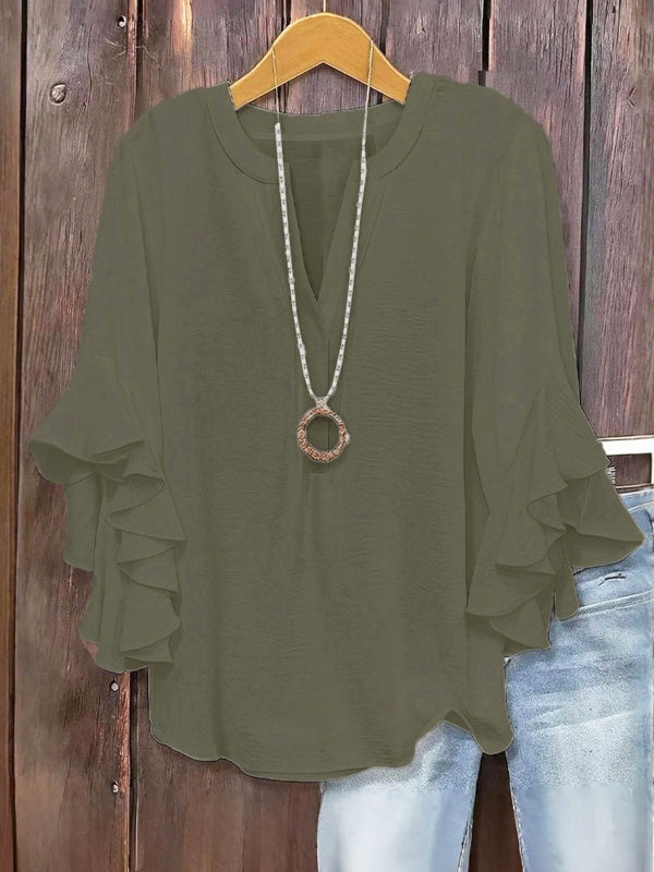 Plus Size Ruffle Sleeve V-Neck Top