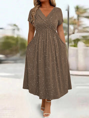 Women's V-Neck Floral Print Dress with Twist Waist