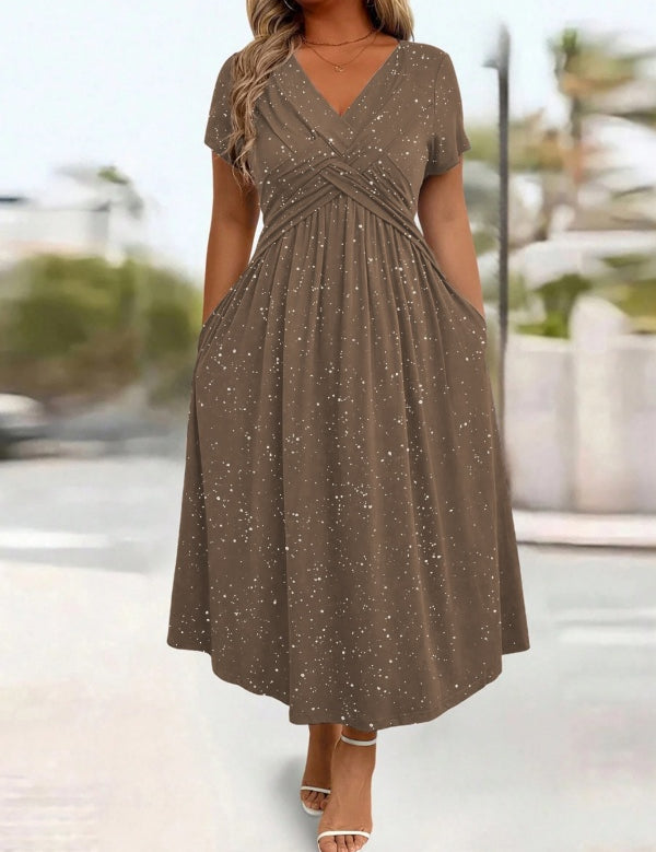 Women's V-Neck Floral Print Dress with Twist Waist