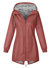Solid Color Drawstring Zip Up Hooded Coat