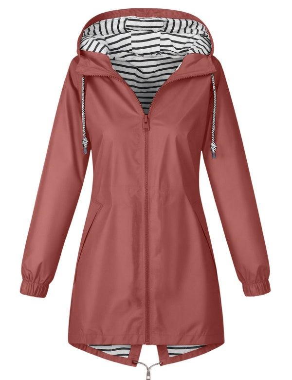 Solid Color Drawstring Zip Up Hooded Coat