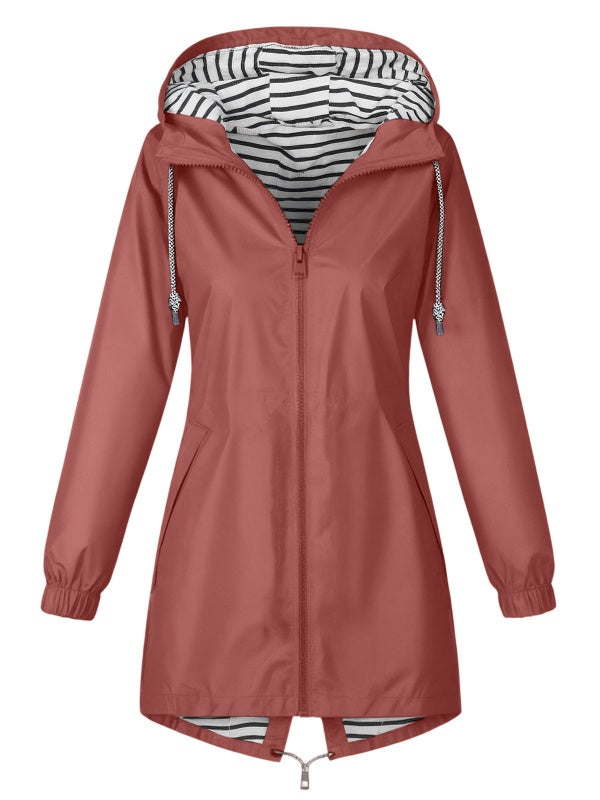 Solid Color Drawstring Zip Up Hooded Coat