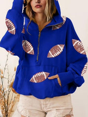 Women's Rugby Graphic Print Half Zip Hoodie