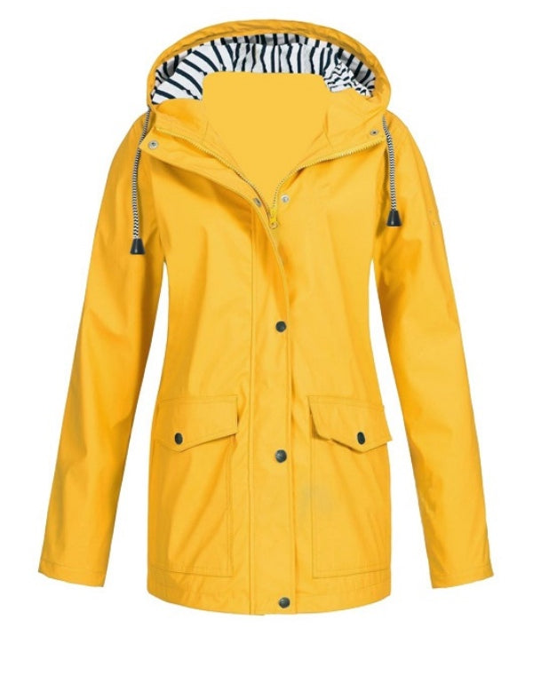 Solid Color Drawstring Zip Up Hooded Coat